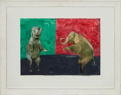 Untitled (Dancing Elephants) by Franz West, 1976–1977, gouache, photograph and paper collage, sold Nov 2021