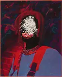 Amani Lewis, Into the Valley, the Boy Walks (Psalms 23:4), 2020, acrylic, pastel, glitter, textile and digital collage on canvas