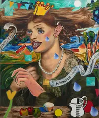 Allison Zuckerman, On Second Thought, 2018, acrylic and archival CMYK ink on canvas