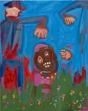 Milo Matthieu, Blue Monday, 2021, oil and mixed media on canvas