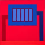 Peter Halley, Reign, 2013, acrylic, fluorescent acrylic and Roll-a-Tex on two adjoined canvases