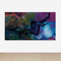 Cy Gavin, Untitled, 2016, acrylic, ink and chalk on denim