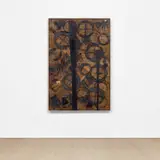 Rashid Johnson, When Spring Comes Again, 2012, black soap, wax and spray enamel on branded red flooring, in artist's frame