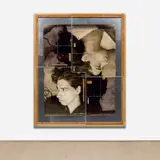 Doug Starn and Mike Starn, Self-Portrait with Plexi and Wood, 1987, toned silver print, tape, metal, Plexiglas and wood