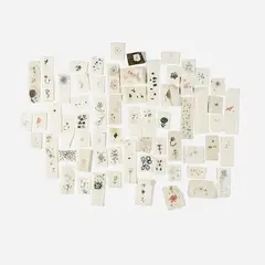 Jim Hodges, A Diary of Flowers (Close), 1993, ink on paper napkins with pins, in 64 parts