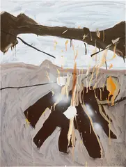 Roasting Marshmallows, Campside by Katherine Bernhardt, 2003, acrylic on canvas, sold Nov 2021