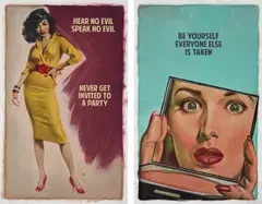 Two Works: (i) Hear No Evil, Speak No Evil—Never Get Invited to a Party ; (ii) Be Yourself Everyone Else is Taken by The Connor Brothers, 2020, giclée, screenprint, acrylic, oil and varnish on paper, offered Nov 2021