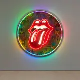 RISK, 72" Neon Rolling Stones Tongue, 2021, aerosol, Kandy car paint, license plates, resin and neon
