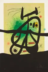 L’Oiseau Mongol (Mongolian Bird) (D. 513) by Joan Miró, 1969, Etching and aquatint in colors with carborundum, on Arches paper, the full sheet, sold Apr 2021