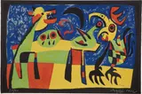 Le Chien aboyant à la lune (Dog Barking at the Moon) (M. 189) by Joan Miró, 1952, Lithograph in colors, on Arches paper, the full sheet, sold Apr 2021