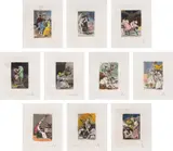 Les Caprices de Goya de Dali (Dali's 'Caprichos' by Goya): 10 plates (M. & L. 853-855; 859-860; 866-867; 870; 880; 916) by Salvador Dalí, 1977, Ten heliogravures with extensive hand-coloring, made from Goya's print series (circa 1799 edition) reworked and altered , sold Apr 2021
