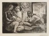 Pablo Picasso, Quatre femmes nues et tête sculptée (Four Nude Women and a Carved Head), plate 82 from La Suite Vollard (Bl. 219, Ba. 424), 1934, Etching, on Montval laid paper watermark Vollard, with full margins