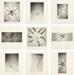 Louise Bourgeois, Ode à Ma Mère (Ode to My Mother) (MoMA 4b-12b), 1995, The complete set of nine drypoints, eight with selective wiping, one with monoprinting and embossing, on Dieu Donné paper, with full margins
