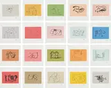 Robert Motherwell, Ulysses portfolio; and book (E. & B. 445.1-22, 446-467), 1988, The complete deluxe set of 62 etchings, including the suite of 22 etchings (20 in colors) and the bound set of 40 etchings (comprised of 22 line etchings, 20 in colors, and 18 etched Roman numerals), on Johannot paper, with full margins, with novel by James Joyce, the suite loose and the book bound (as issued)