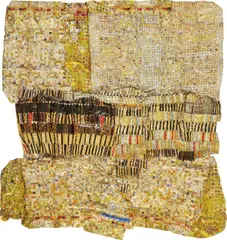 El Anatsui, Gold Band, 2020, Hand-sculpted and formed UV cured acrylic resin inkjet print on aluminum, with irregular hand-cut edges and copper wire