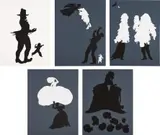 Kara Walker, Emancipation Approximation: Scenes 5; 9; 15; 18; and 26, 1999-2000, Five screenprints in colors, on Somerset paper, the full sheets