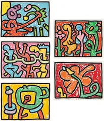 Keith Haring, Flowers (L. pp. 165-167), 1990, The complete set of five screenprints in colors, on Coventry Paper, the full sheets, with title page and original green heavy glossy paper-covered portfolio with printed title