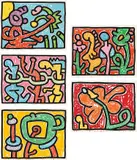 Keith Haring, Flowers (L. pp. 165-167), 1990, The complete set of five screenprints in colors, on Coventry Paper, the full sheets, with title page and original green heavy glossy paper-covered portfolio with printed title