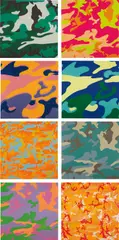 Andy Warhol, Camouflage (F. & S. 406-408 (2); 409-411; 413 (2), 1987, Eight screenprints in colors, three unique, (some fluorescent), on Lenox Museum Board, the full sheets