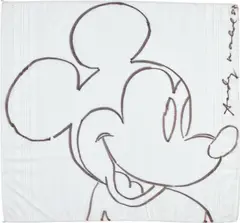 Andy Warhol, Mickey Mouse, circa 1983, Ink drawing on a handkercheif
