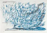 Untitled (A Sea of Grinding Tectonic Plates...) by Raymond Pettibon, 2008, Monumental lithograph in colors, on Rives BFK paper, the full sheet, sold Apr 2021