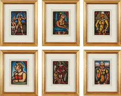 Georges Rouault, Cirque de l’étoile filante (Shooting Star Circus): six plates (C. & R. 244; 246-8; 250; 252), 1934-38, Six etchings with aquatint and drypoint in colors, on laid Montval paper, with full margins