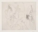 Pablo Picasso, Raphaël et la Fornarina V: avec voyeur écartant le rideau (Raphael and Fornarina, With Voyeur Pulling Back the Curtain), pl. 300, from 347 Series (Bl. 1780, Ba. 1797), 1968, Etching, on Rives paper, with full margins