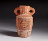 Pablo Picasso, Vase avec décoration pastel (Vase with Pastel Decoration) (R. 190), 1953, Red earthenware turned vase with pastels in colors