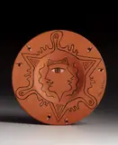 Jean Cocteau, Hommage aux Étrusques (Homage to the Etruscans) (G. 2), 1958, Red earthenware platter painted in black and white