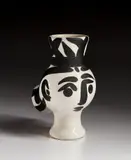 Chouette femme (Owl Woman) (R. 119) by Pablo Picasso, 1951, White earthenware turned vase, with black engobe and partial brushed glaze; ceramic, Madoura edition, sold Apr 2021