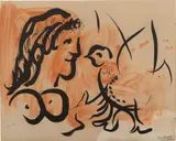 Femme à l'oiseau, from Douze Contemporains (Woman with a Bird, from Twelve Contemporains) by Marc Chagall, 1954, Lithograph in colors, on wove paper, the full sheet, laid to heavy board, sold Apr 2021
