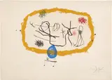 Joan Miró, Personatges solars (Solar Characters) (D. 648), 1974, Etching and aquatint in colors with embossing, on Arches paper, with full margins