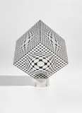 Victor Vasarely, Véga Cox Négatif, 1970, Screenprint, on anodized aluminum cube, with the original acrylic base