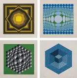 Victor Vasarely, Vega: 6 plates; and [Untitled]: 3 plates, 1968-1980, Nine screenprints in colors, on Rives BFK paper, with full margins