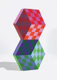 Tridim-bm: one part by Victor Vasarely, 1988, Wood multiple hand-painted with acrylic in colors on both sides, sold Apr 2021