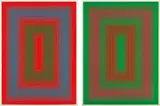 Richard Anuszkiewicz, Reflections II - Red Line; and Reflections II - Green Line, 1979, Two hand-painted screenprints in colors, on Masonite,