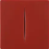 Concetto Spaziale (rosso) (R. & R. M-15) by Lucio Fontana, 1968, Vacuum-formed plastic, with accompanying publication and cardboard slipcase with printed artist's name, with accompanyin, sold Apr 2021