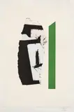 In White with Green Stripe (E. & B. 378) by Robert Motherwell, 1987, Lithograph in colors with collage, embossing and relief print, on Arches Cover paper mounted to handmade paper (as issue, sold Apr 2021