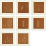 Fred Sandback, Mappe mit 10 Umkehrlithographien (Portfolio with 10 Reverse Lithographs): eight plates (J. 62-7, 69-70), 1977, Eight lithographs in brown, on Japan paper, with full margins, lacking plates 7 and 10