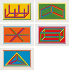 Isometric Figures (K. 2002.01) by Sol LeWitt, 2002, The complete set of five linocuts in colors, on wove paper, with full margins, sold Apr 2021