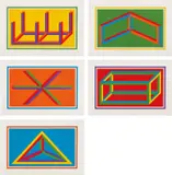 Sol LeWitt, Isometric Figures (K. 2002.01), 2002, The complete set of five linocuts in colors, on wove paper, with full margins