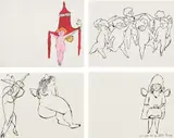 Andy Warhol, In the Bottom of My Garden: four plates (see F. & S. IV.86; IV.97; IV.103 and IV.104), c. 1956, Four offset lithographs, one with hand-coloring, on wove paper, with margins