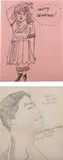 Andy Warhol, Merry Christmas (Girl with Arm Over Head); Studies For a Boy Book (Bodley Gallery Announcement), 1953-56, Two offset lithographs on cream and pink wove paper, the full sheets, on folded (as issued)