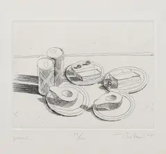 Lunch, from Delights by Wayne Thiebaud, 1965, Etching, on Rives BFK paper, slightly trimmed at the upper sheet edge, sold Apr 2021