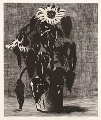 Sunflower I (M.C.A.T. 347) by David Hockney, 1995, Etching and aquatint, on Arches watercolor paper, with full margins, sold Apr 2021