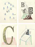 David Hockney, Hockney’s Alphabet, 1991, The complete set of 26 lithographs in colors, on Exhibition Fine Art Cartridge paper, with full margins, with full text and title page, the sheets bound (as issued) in quarter vellum with handmade Fabriano Roma paper boards, housed in the original grey slipcase