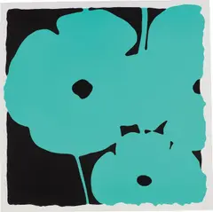 Poppies, June 5, 2011 (Aqua) by Donald Sultan, 2011, Screenprint in enamels with flocking and hand-applied silica in colors, on 2-ply museum board, with full margins, sold Apr 2021
