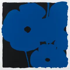 Poppies, June 6th, 2011 (Blue) by Donald Sultan, 2011, Screenprint in enamels with flocking and hand-applied silica in colors, on 2-ply museum board, with full margins, sold Apr 2021