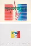 Horse Blinders; and Horse Blinders Flash Card (U.L.A.E. 10; 12, G. 19; 23) by James Rosenquist, 1968; and 1969, Two lithographs in colors, one on Italia paper and one on Japan Shogun paper, the full sheet and with full margins, sold Apr 2021