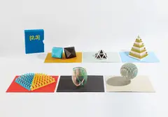 Tauba Auerbach, [2,3], 2011, The complete set of six die-cut pop-up books with screenprint in colors, contained in the original blue cloth-covered slipcase